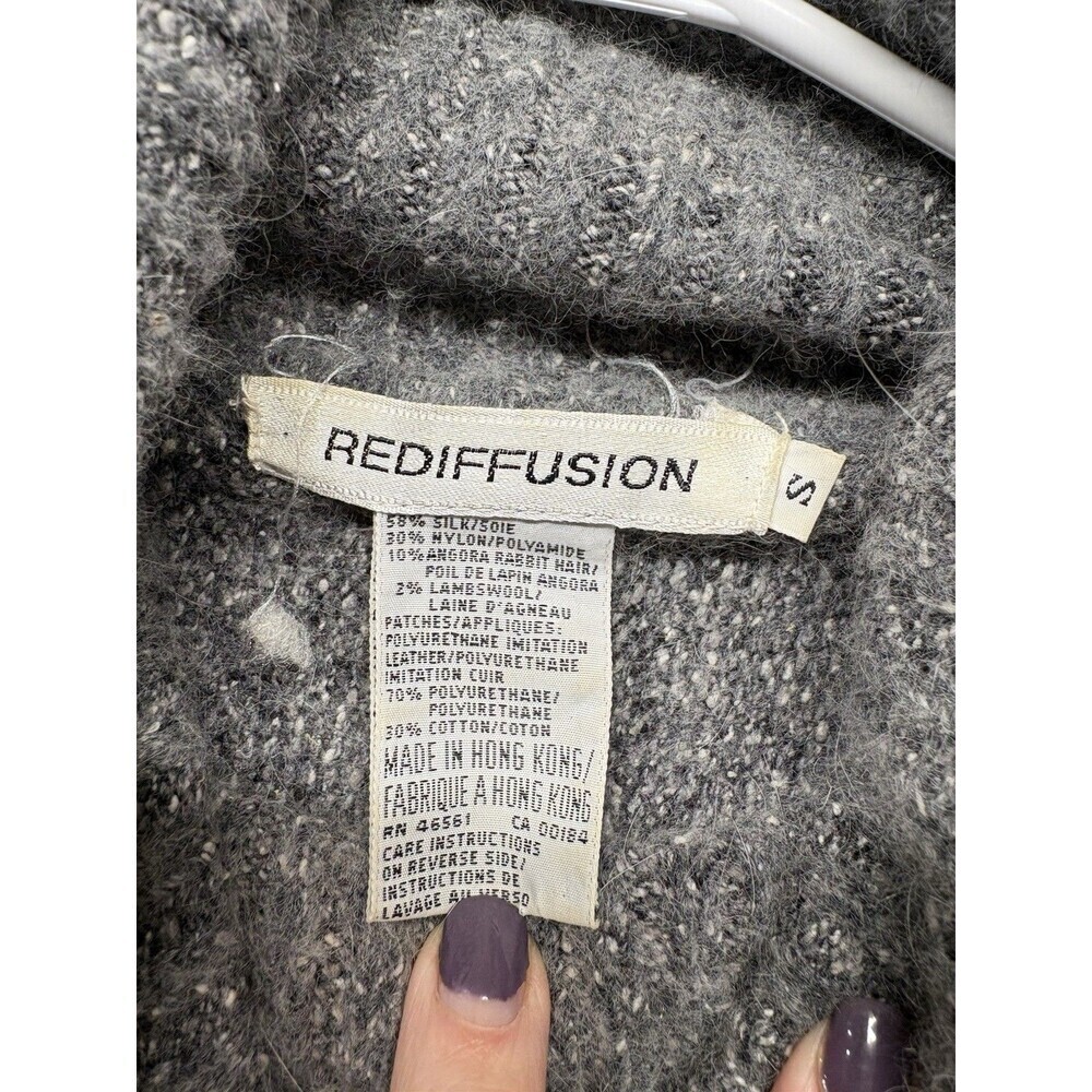 Vintage Silk Angora Wool Blend Gray Paisley Beaded Turtleneck Sweater Sz Small - Picture 2 of 4